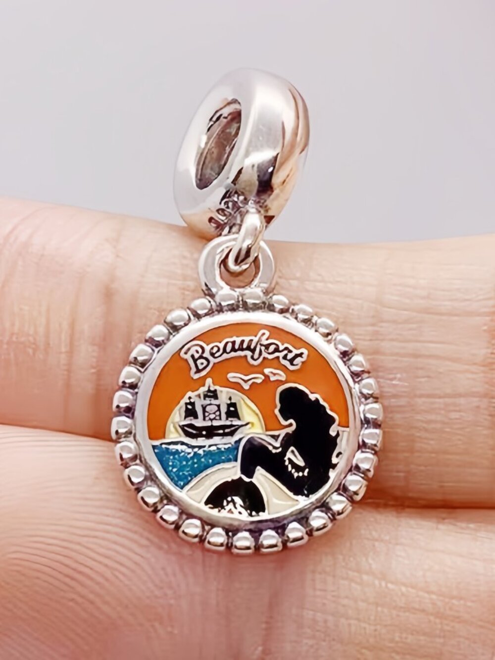 Pandora Beaufort Destination Dangle Charm Mermaid Sailboat Sunset Enamel